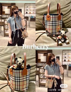 Burberry Small Bucket Vegetable Basket Classic Grid Pattern Never