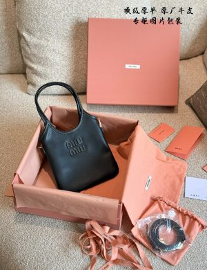 Miumiu Mini Tote Bag&super Cute Shrink Ivy Comes in Cognac Color: a