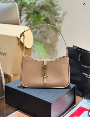 YSL Yslle5a7 Black Gold Logo Bag with Hook and Loop Closure Design