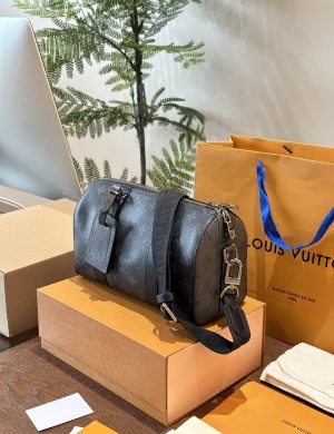 LV Keepall 25 Black Grey Old Flower the New Generation of Men's Bags