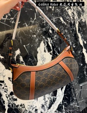 Celine's Latest Niche Hobo Logo Printed Striped Hobo Handbag