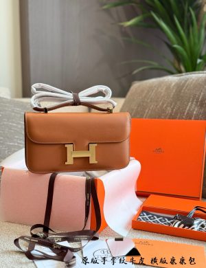 Hermes Concon Horizontal Gold Buckle Palm Print Top Layer