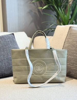 Chanel Shopping Bag Denim Matcha Green 40cm