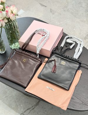 Miumiu Tote Sheepskin Tassel Drawstring Lucky Bag Tote Suede