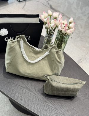 Chanel Vintage Denim Shopping Bag, Big Bag Tote, Free Inner Liner