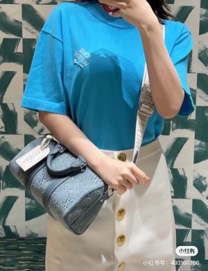 LV 2024 New Keepall25 Denim Blue Shoulder Crossbody Pillow Bag M22762