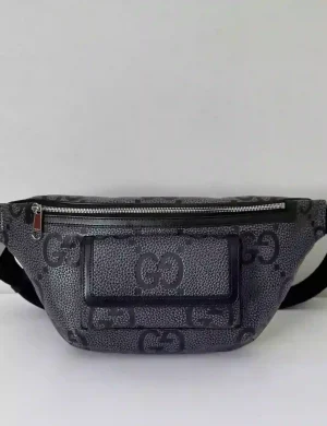 GG jumbo large belt bag in grey and black GG leather – BG078