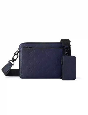 TRIO MESSENGER BAG NAVY BLUE MONOGRAM SHADOW – LW312