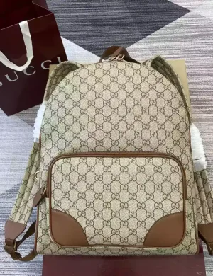 GG Emblem medium backpack in beige and dark brown – BG071