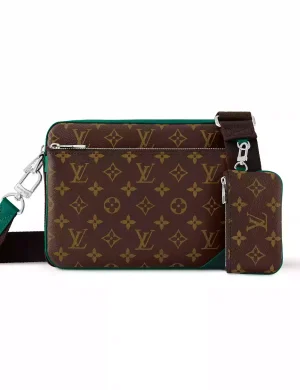TRIO MESSENGER BAG BORNEO GREEN MONOGRAM MACASSAR M12766 – LW294