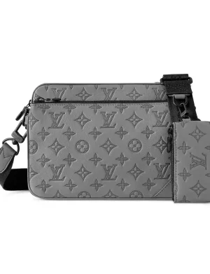 TRIO MESSENGER BAG GREY MONOGRAM SHADOW LEATHER M46603 – LW267