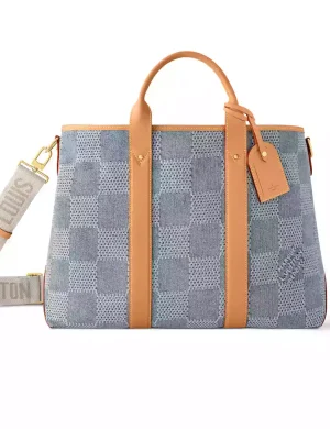 WEEKEND TOTE BLUE DAMIER DENIM 3D COTTON CANVAS N40702 – LW442